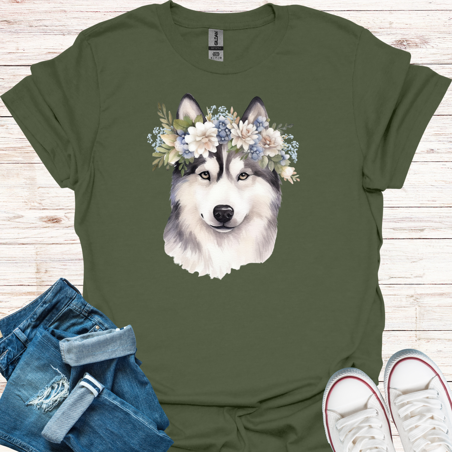 Flowery Malamute T-Shirt