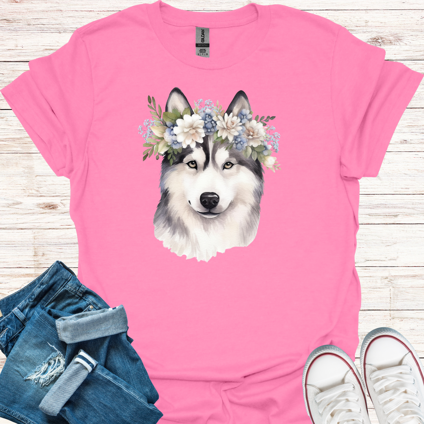 Flowery Malamute T-Shirt