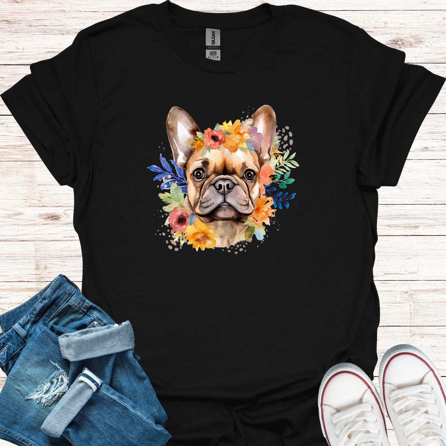 Flowery Frenchie T-Shirt