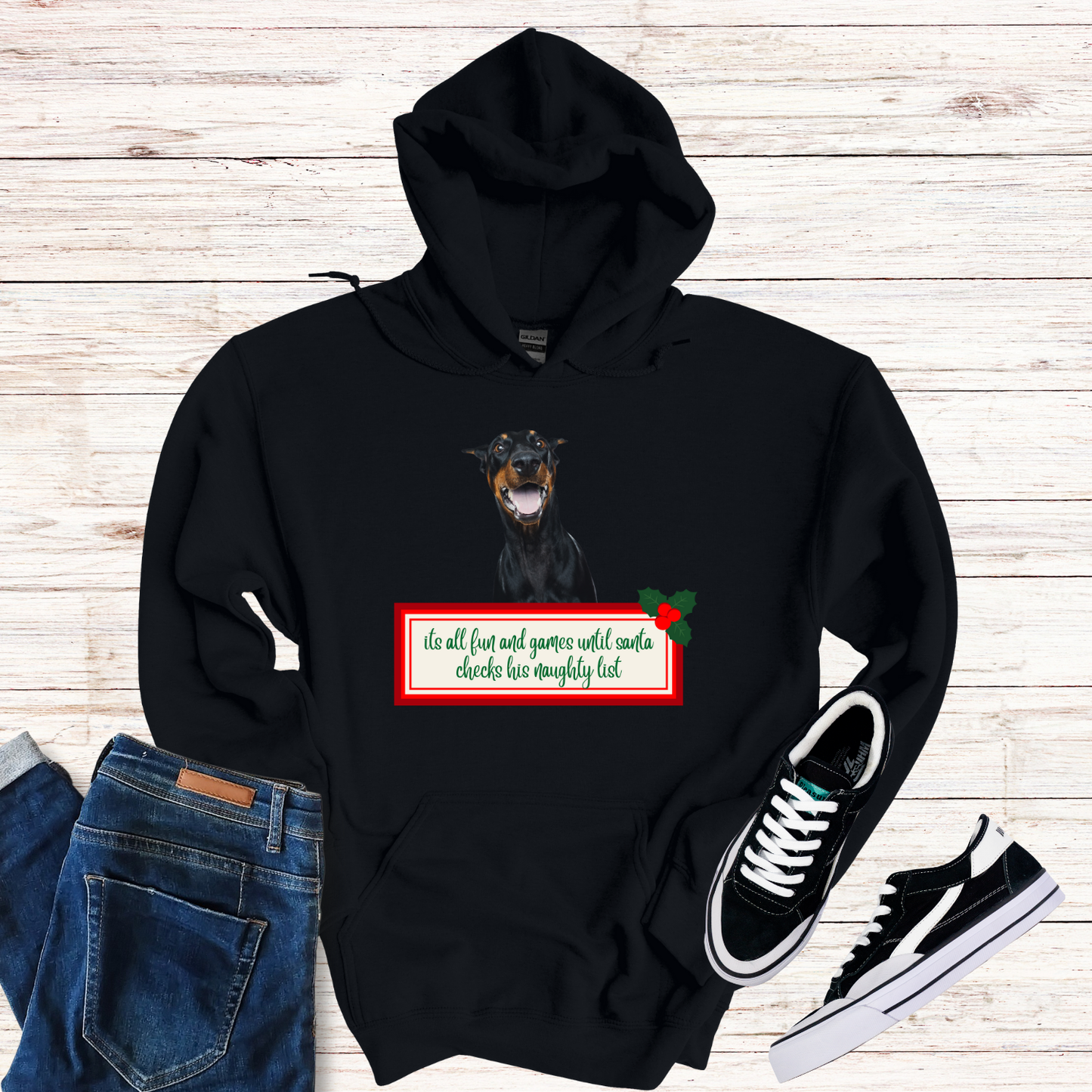 Dobermann Naughty List Christmas Hoodie