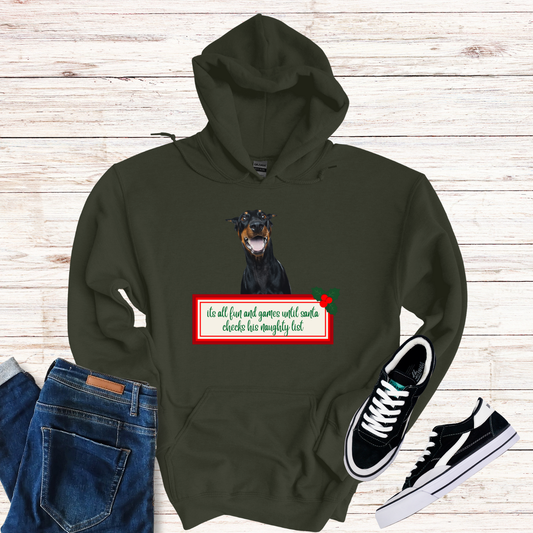 Dobermann Naughty List Christmas Hoodie