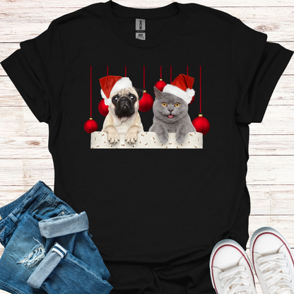 Dog And Cat Christmas Bauble T-Shirt