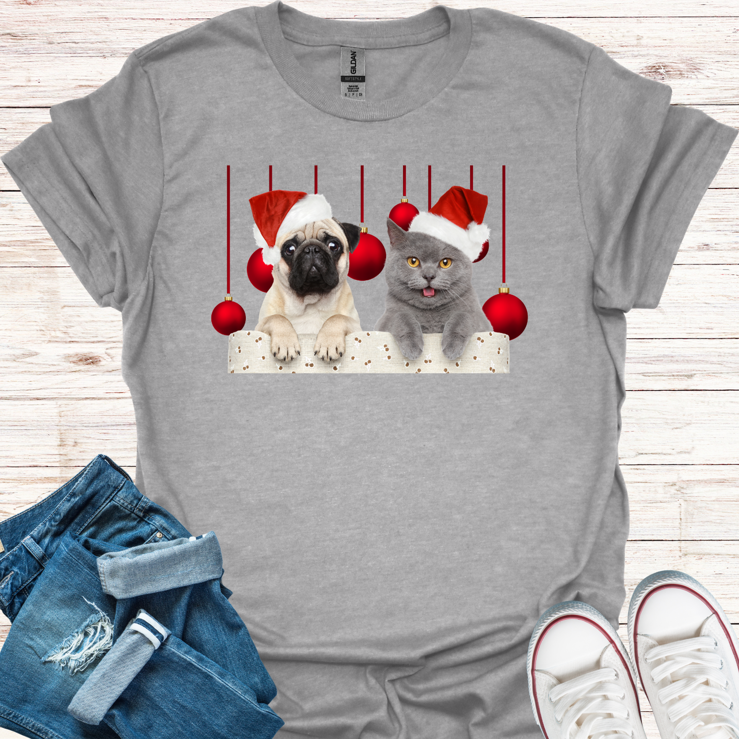 Dog And Cat Christmas Bauble T-Shirt