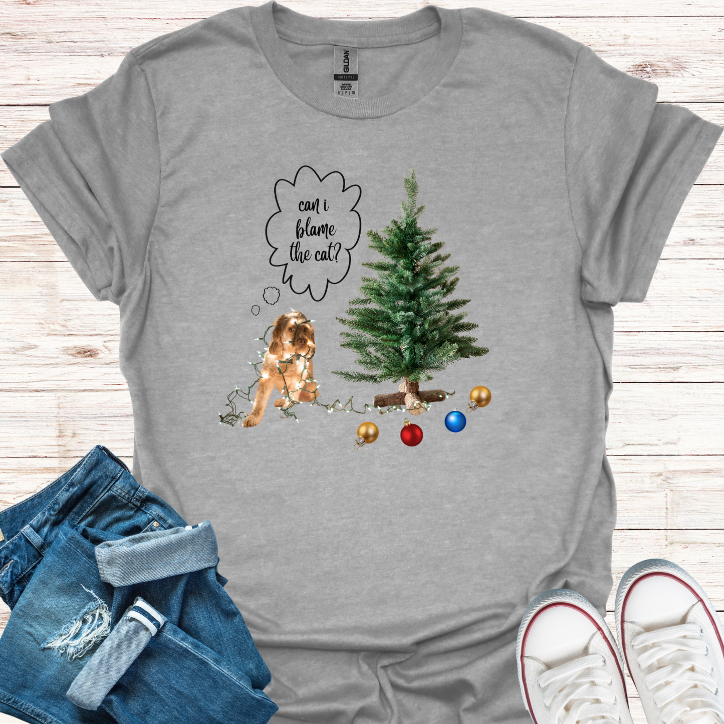 Can I Blame The Cat? Christmas Dog T-Shirt