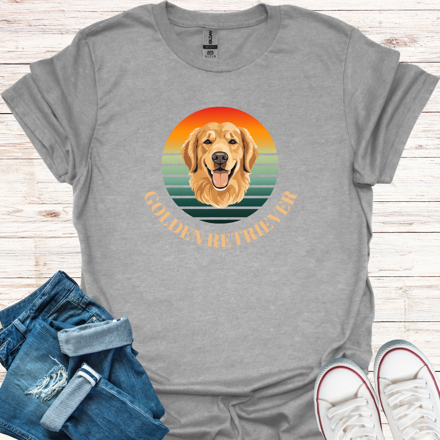 Golden Retriever Retro Sunset T-Shirt