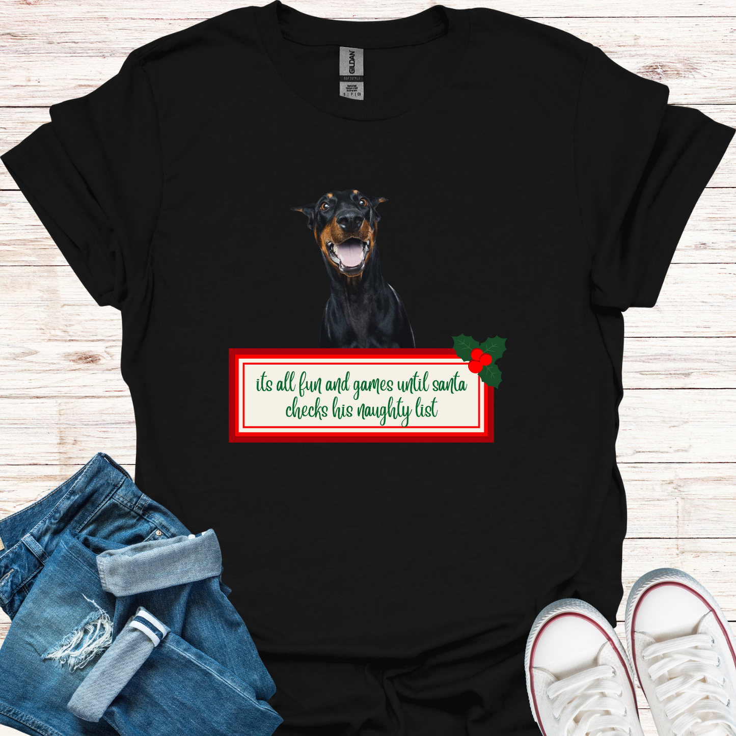 Dobermann Naught List Christmas T-Shirt