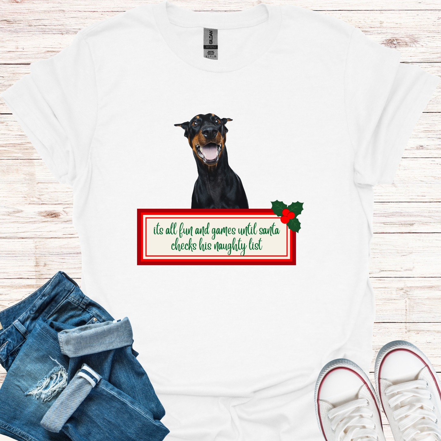 Dobermann Naught List Christmas T-Shirt