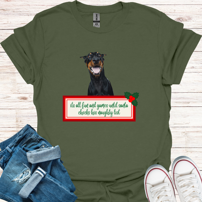 Dobermann Naught List Christmas T-Shirt