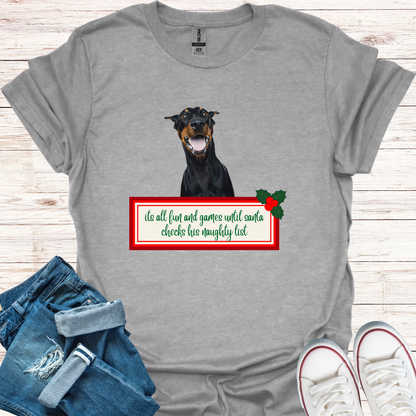 Dobermann Naught List Christmas T-Shirt