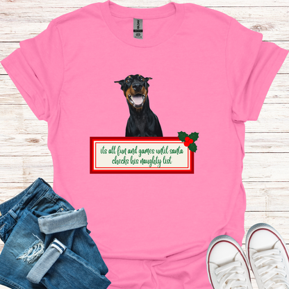 Dobermann Naught List Christmas T-Shirt