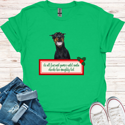 Dobermann Naught List Christmas T-Shirt