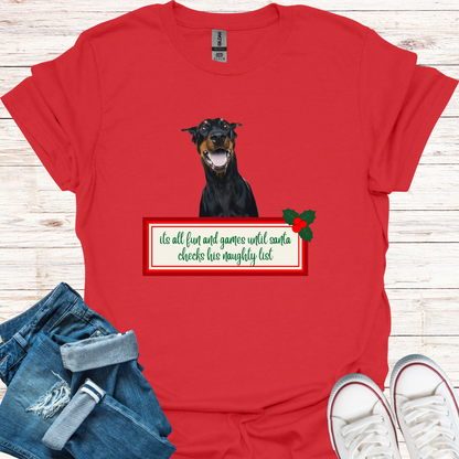 Dobermann Naught List Christmas T-Shirt