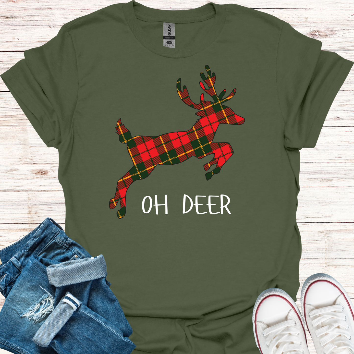 Tartan Oh Deer Christmas T-Shirt