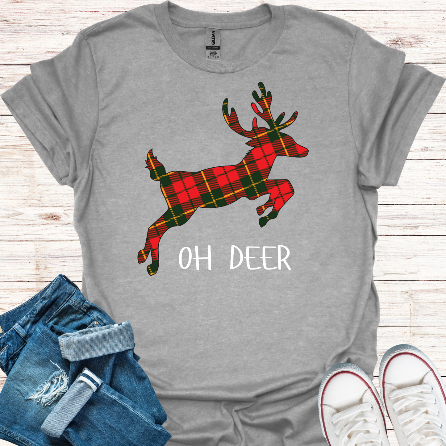 Tartan Oh Deer Christmas T-Shirt